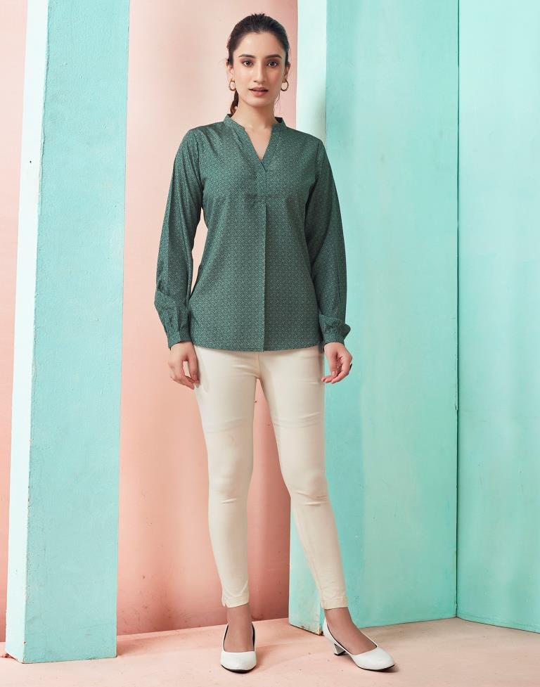Pine Green Crepe Printed Top