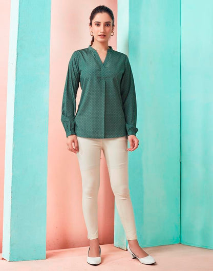 Pine Green Crepe Printed Top