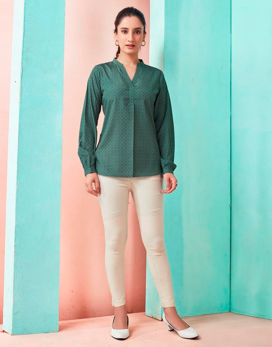 Pine Green Crepe Printed Top