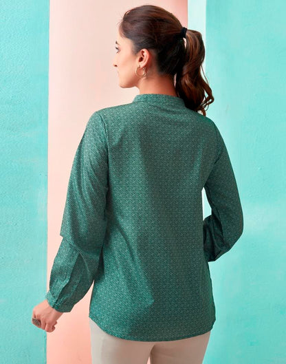 Pine Green Crepe Printed Top