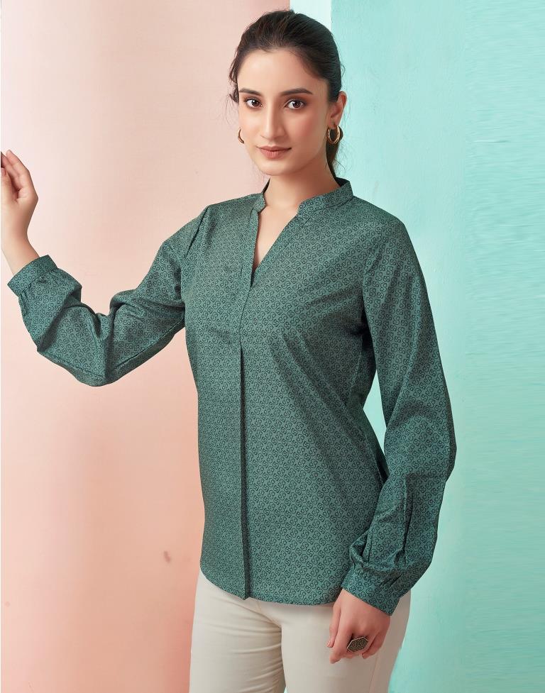 Pine Green Crepe Printed Top