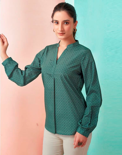 Pine Green Crepe Printed Top