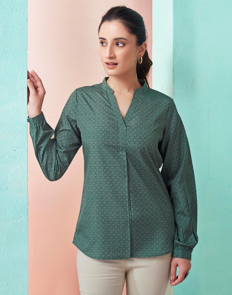 Pine Green Crepe Printed Top