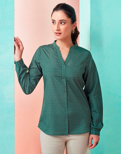 Pine Green Crepe Printed Top