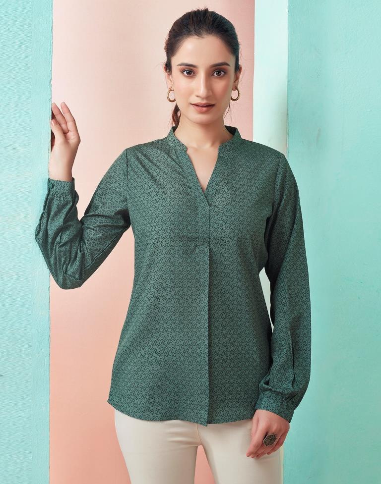 Pine Green Crepe Printed Top