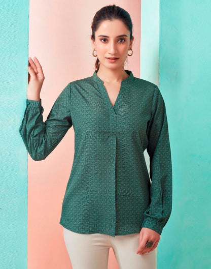 Pine Green Crepe Printed Top