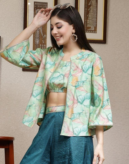 Light Green Multicoloured Cotton Printed Co-ord Set