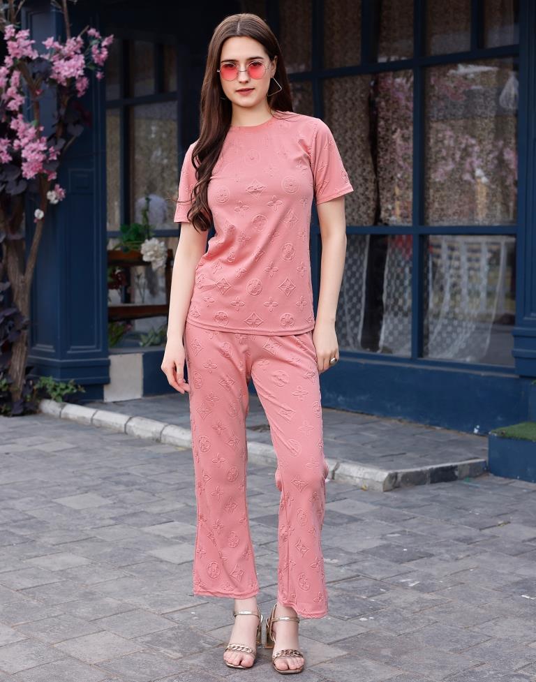 Peach Plain Lycra Co-ord Set