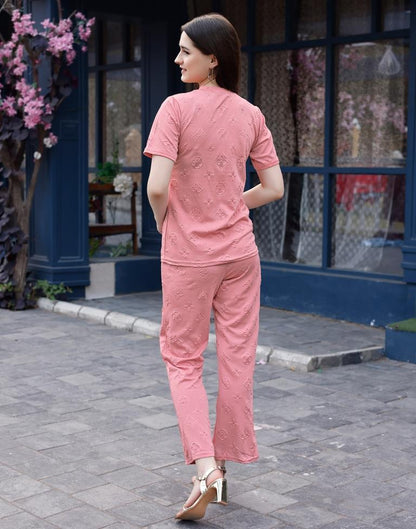 Peach Plain Lycra Co-ord Set