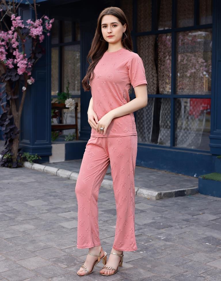 Peach Plain Lycra Co-ord Set