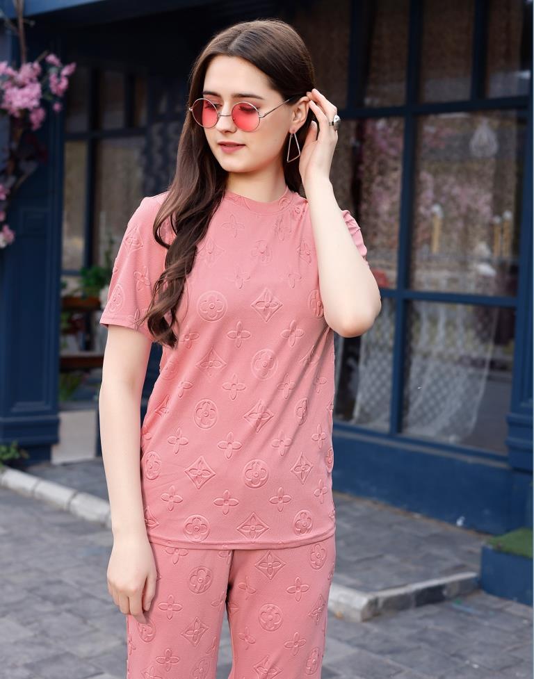 Peach Plain Lycra Co-ord Set