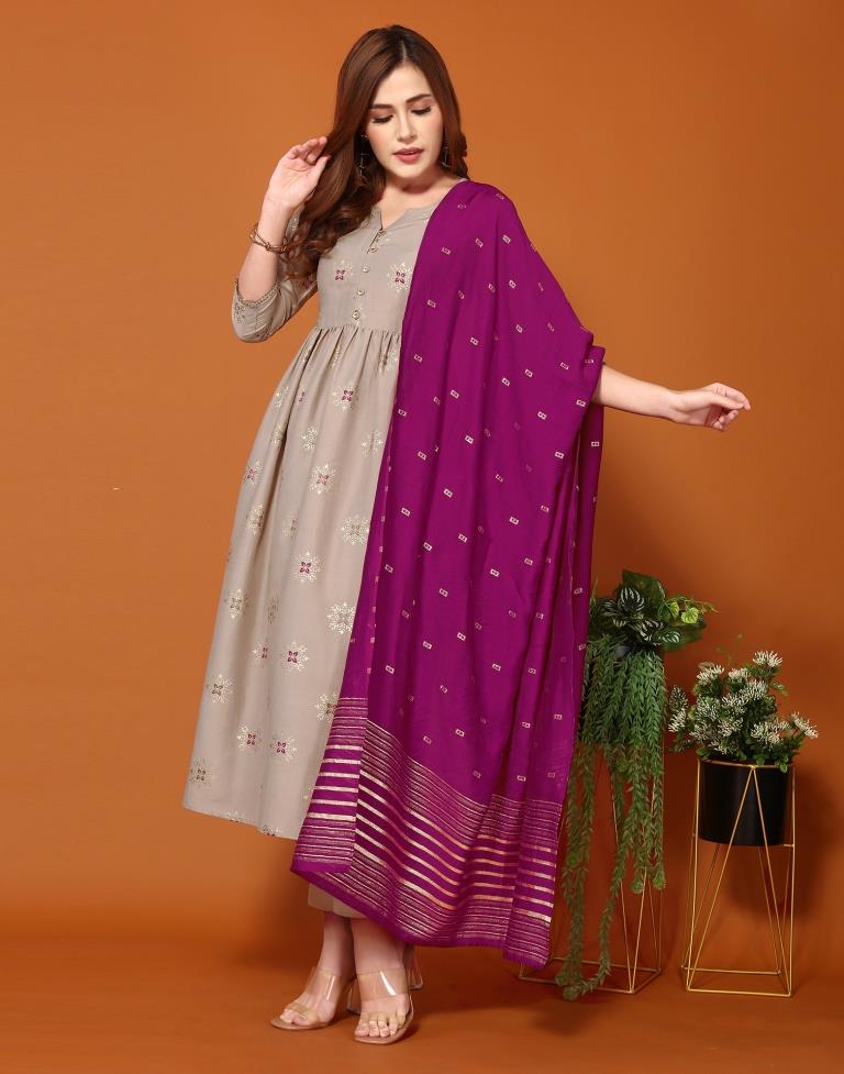 Light Khahi Plain Chinnon Flared Kurta Set With Dupatta