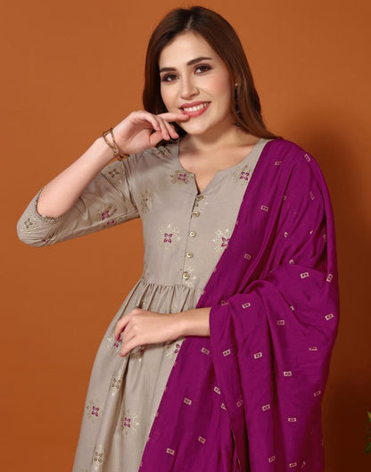 Light Khahi Plain Chinnon Flared Kurta Set With Dupatta