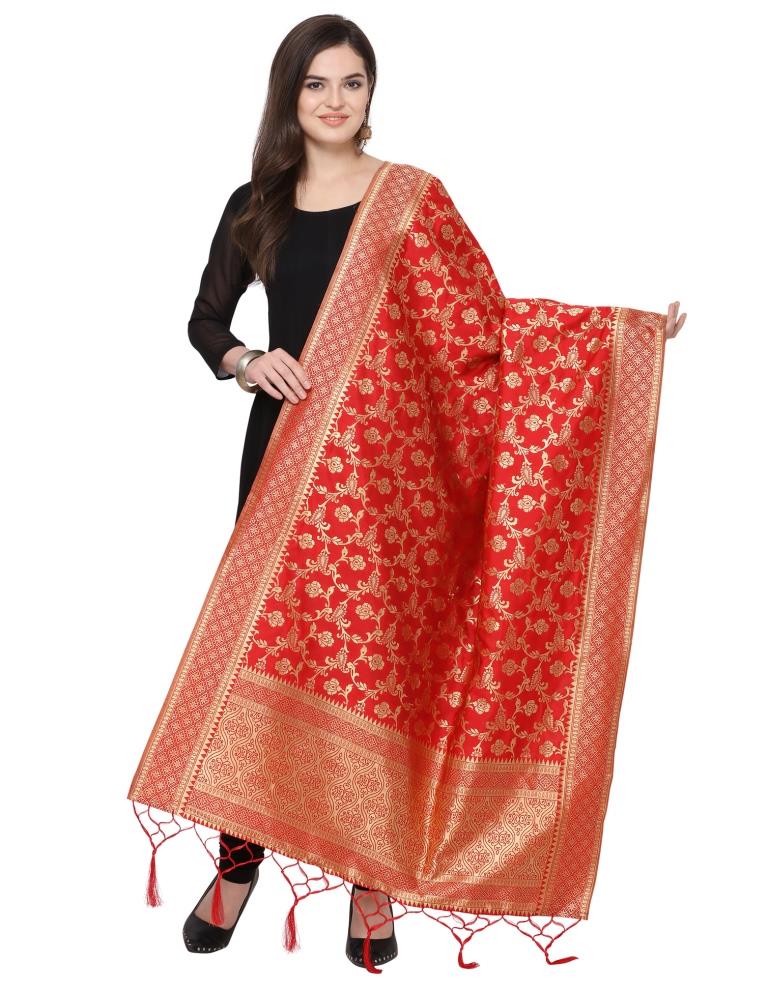 Dreamy Red Coloured Poly Silk Jacquard Banarasi Dupatta | Sudathi