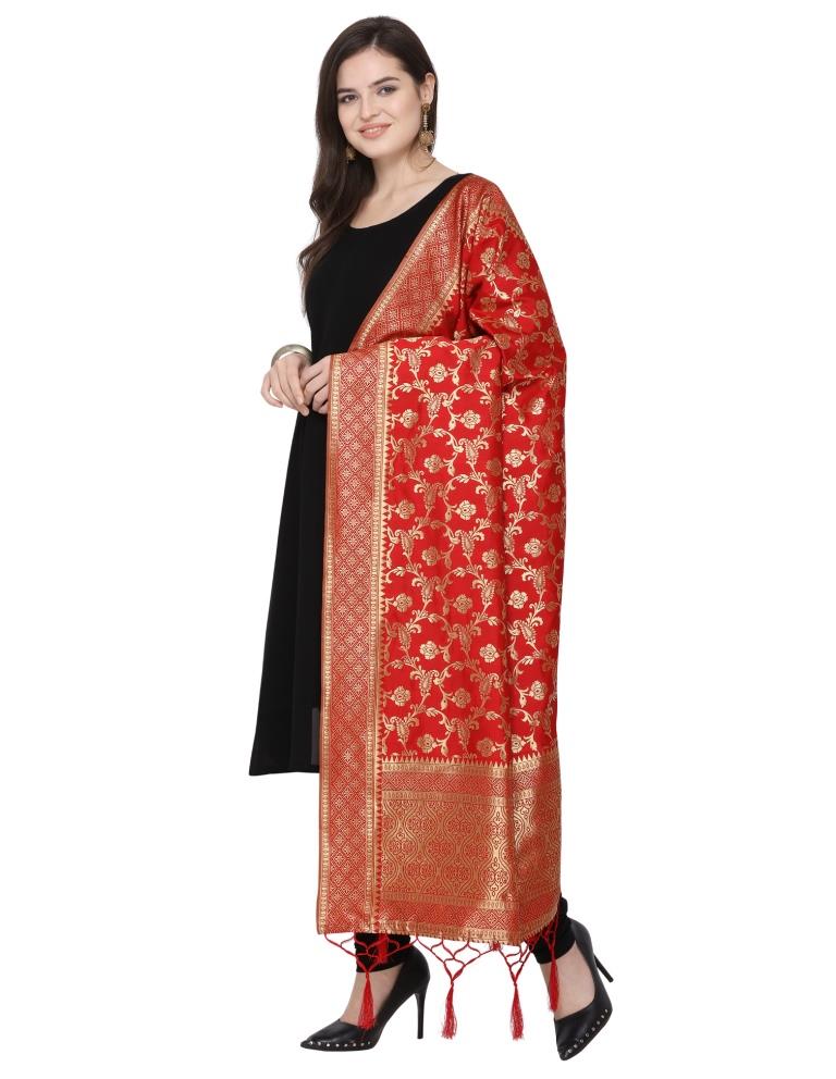Dreamy Red Coloured Poly Silk Jacquard Banarasi Dupatta | Sudathi