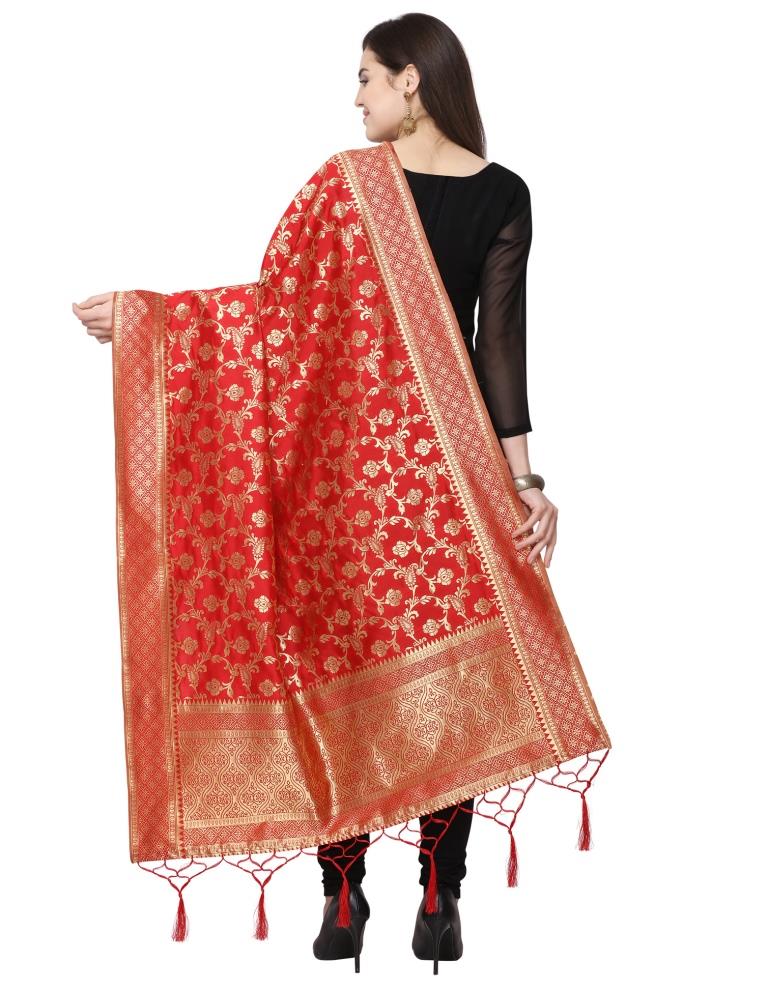 Dreamy Red Coloured Poly Silk Jacquard Banarasi Dupatta | Sudathi