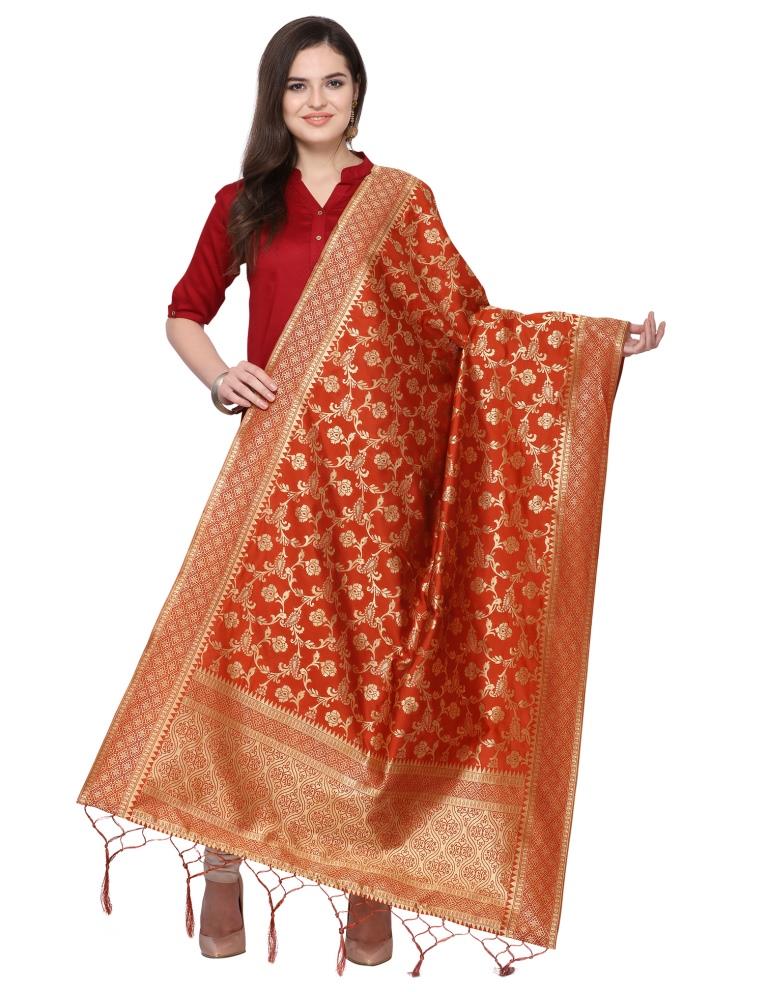 Classy Brown Coloured Poly Silk Jacquard Banarasi Dupatta | Sudathi