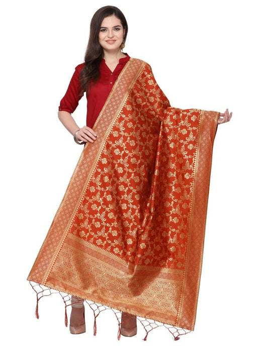 Classy Brown Coloured Poly Silk Jacquard Banarasi Dupatta | Sudathi