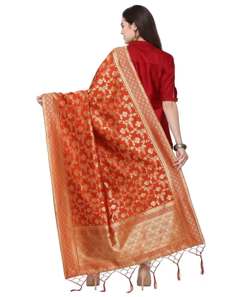 Classy Brown Coloured Poly Silk Jacquard Banarasi Dupatta | Sudathi