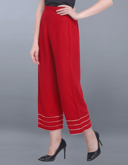 Sleek Red Coloured Gota Patti Rayon Palazzo | Sudathi