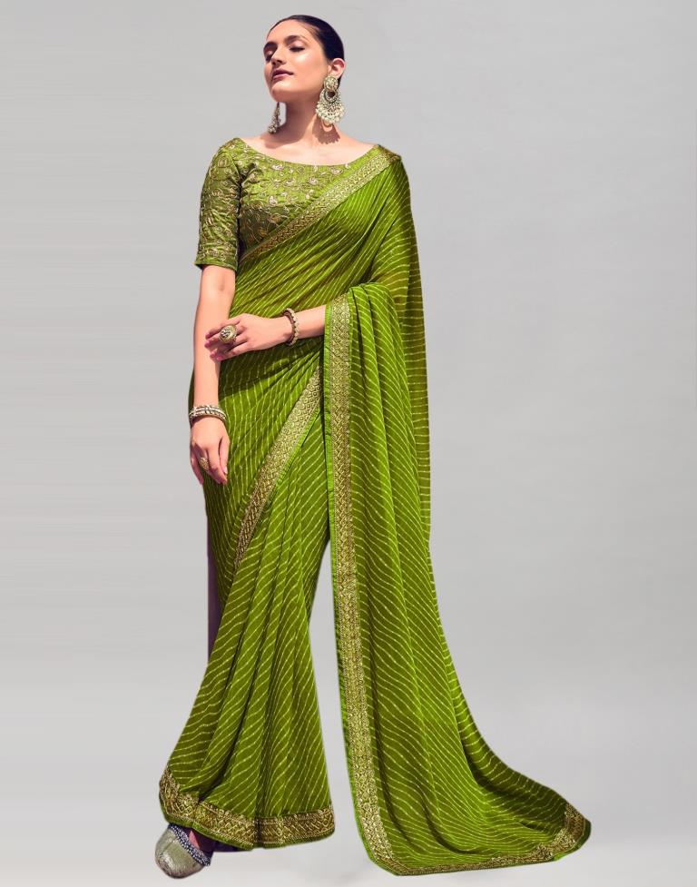 Ready to Wear Green Georgette Printed Saree