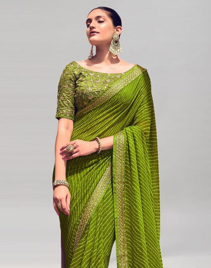 Ready to Wear Green Georgette Printed Saree