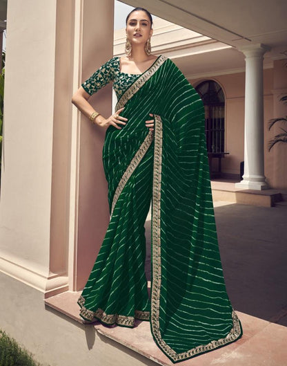 Ready to Wear Dark Green Georgette Printed Saree