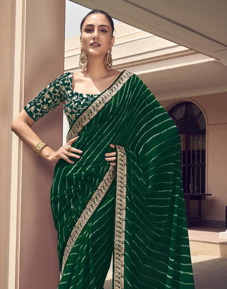 Ready to Wear Dark Green Georgette Printed Saree