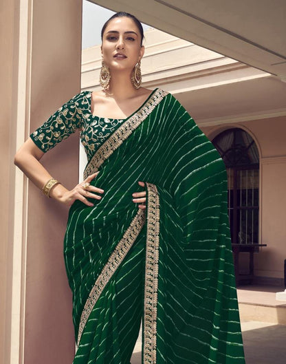 Ready to Wear Dark Green Georgette Printed Saree