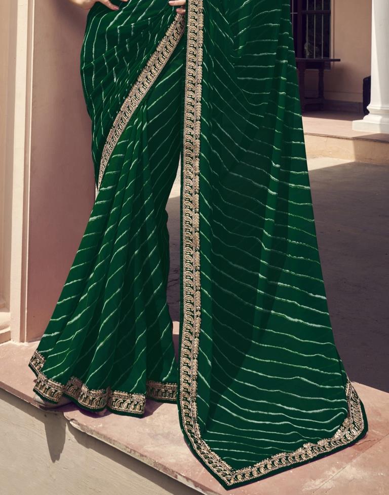 Ready to Wear Dark Green Georgette Printed Saree