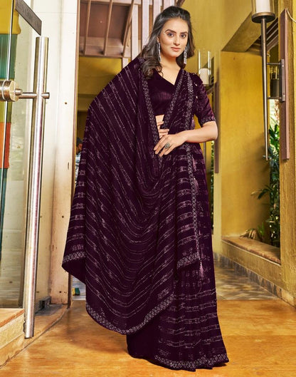 Ready to Wear Wine Chiffon Zari Saree