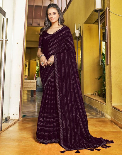 Ready to Wear Wine Chiffon Zari Saree