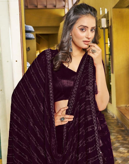 Ready to Wear Wine Chiffon Zari Saree