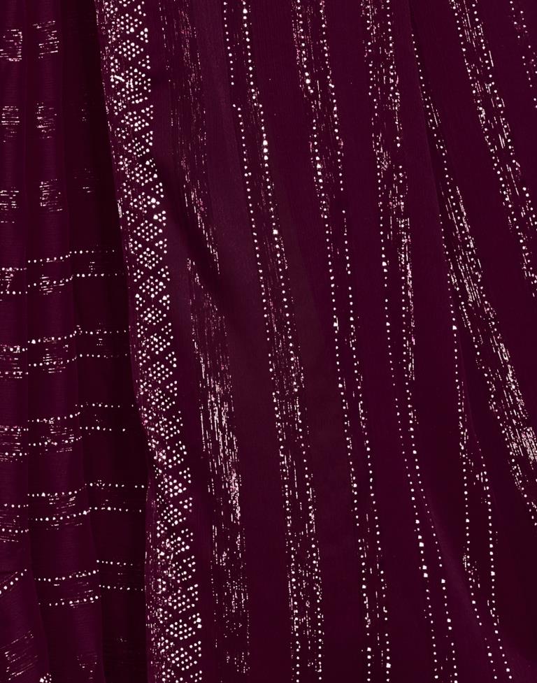 Ready to Wear Wine Chiffon Zari Saree