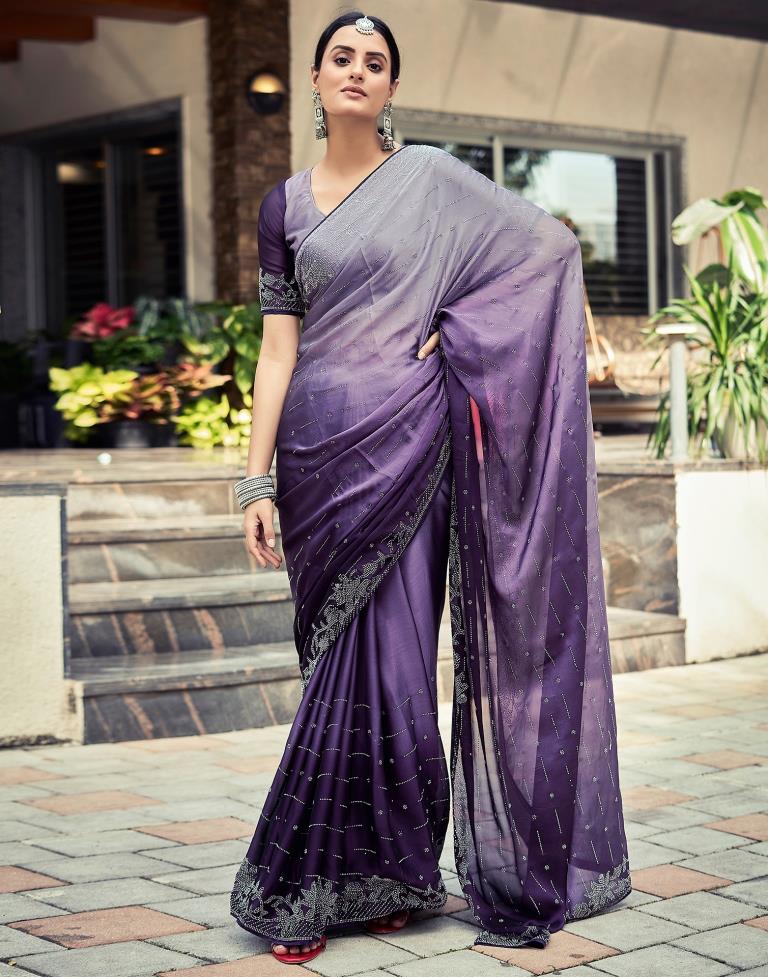 Ready to Wear Dark Purple Georgette Plain Saree