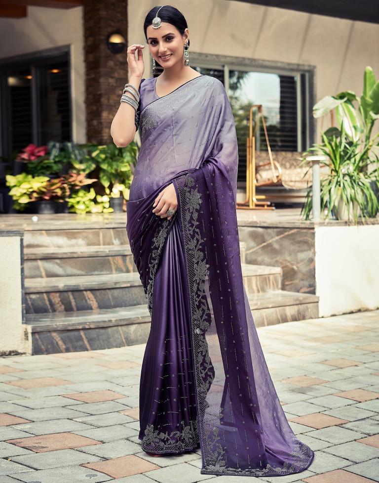 Ready to Wear Dark Purple Georgette Plain Saree