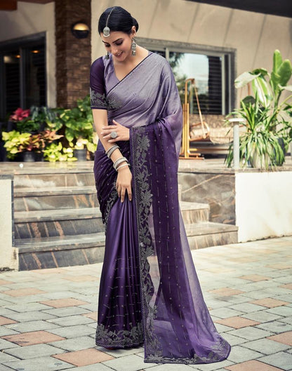 Ready to Wear Dark Purple Georgette Plain Saree