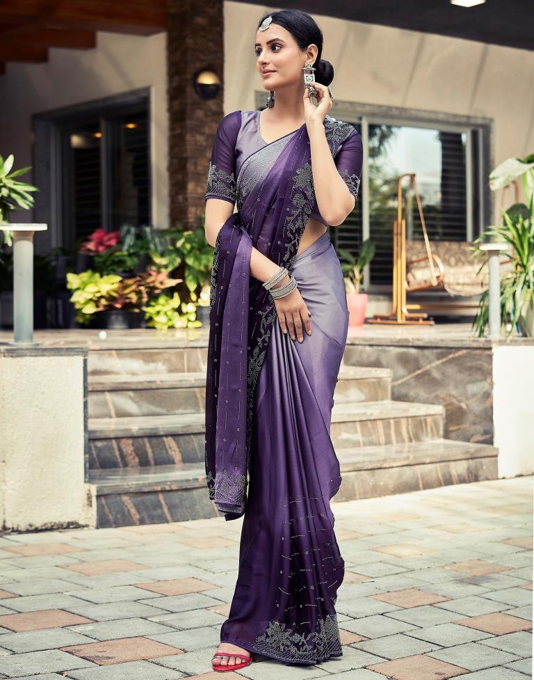 Ready to Wear Dark Purple Georgette Plain Saree