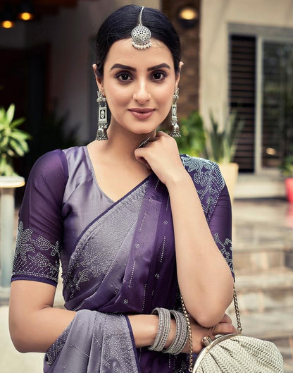 Ready to Wear Dark Purple Georgette Plain Saree