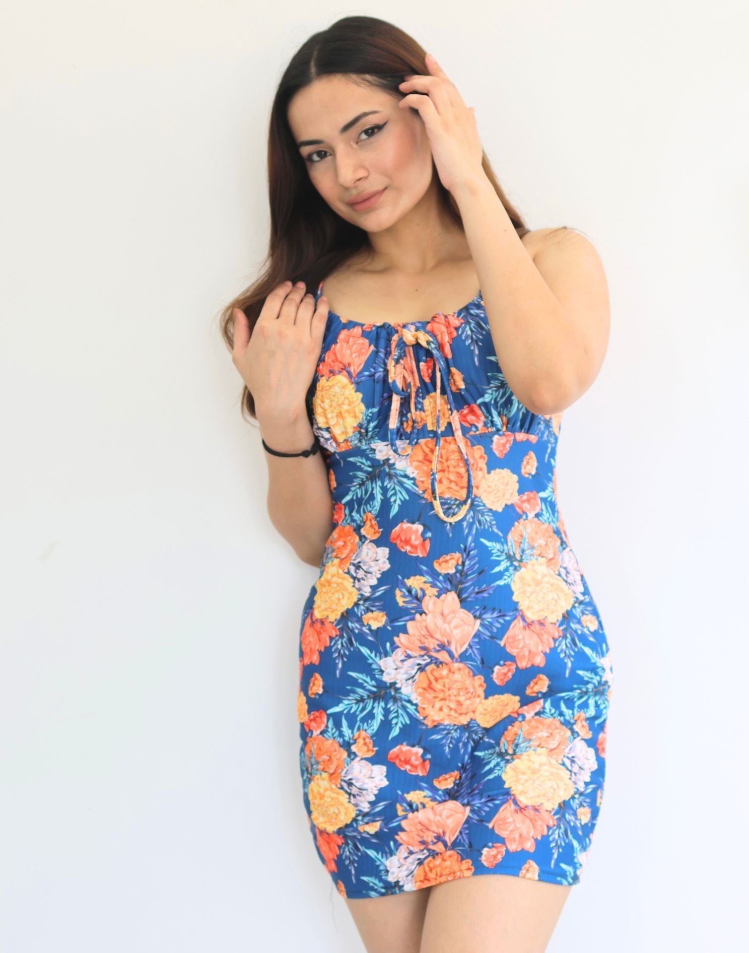 Blue Tie Up Neck Bodycon | Leemboodi