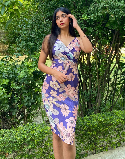 Purple Wrap Slit Bodycon | Leemboodi