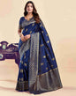 Navy Blue Silk Woven Saree