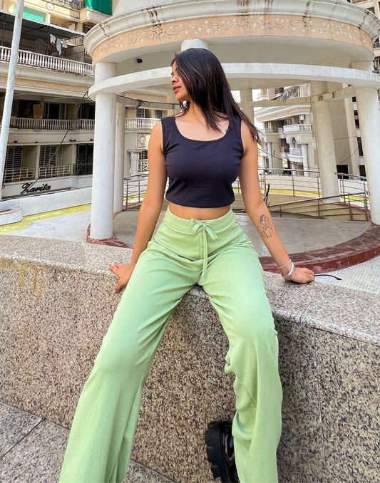 Pista Green knotted Straight Fit Trouser | Sudathi