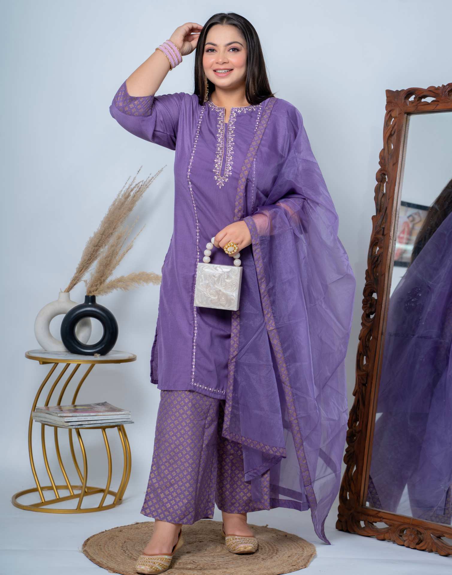 Pastel Purple Kurti With Pant And Dupatta | Leemboodi