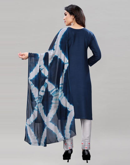 Rama Blue Embroidered Kurti with Pant And Dupatta | Leemboodi