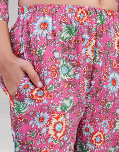 Pink Cotton Kurti with Pant And Dupatta | Leemboodi