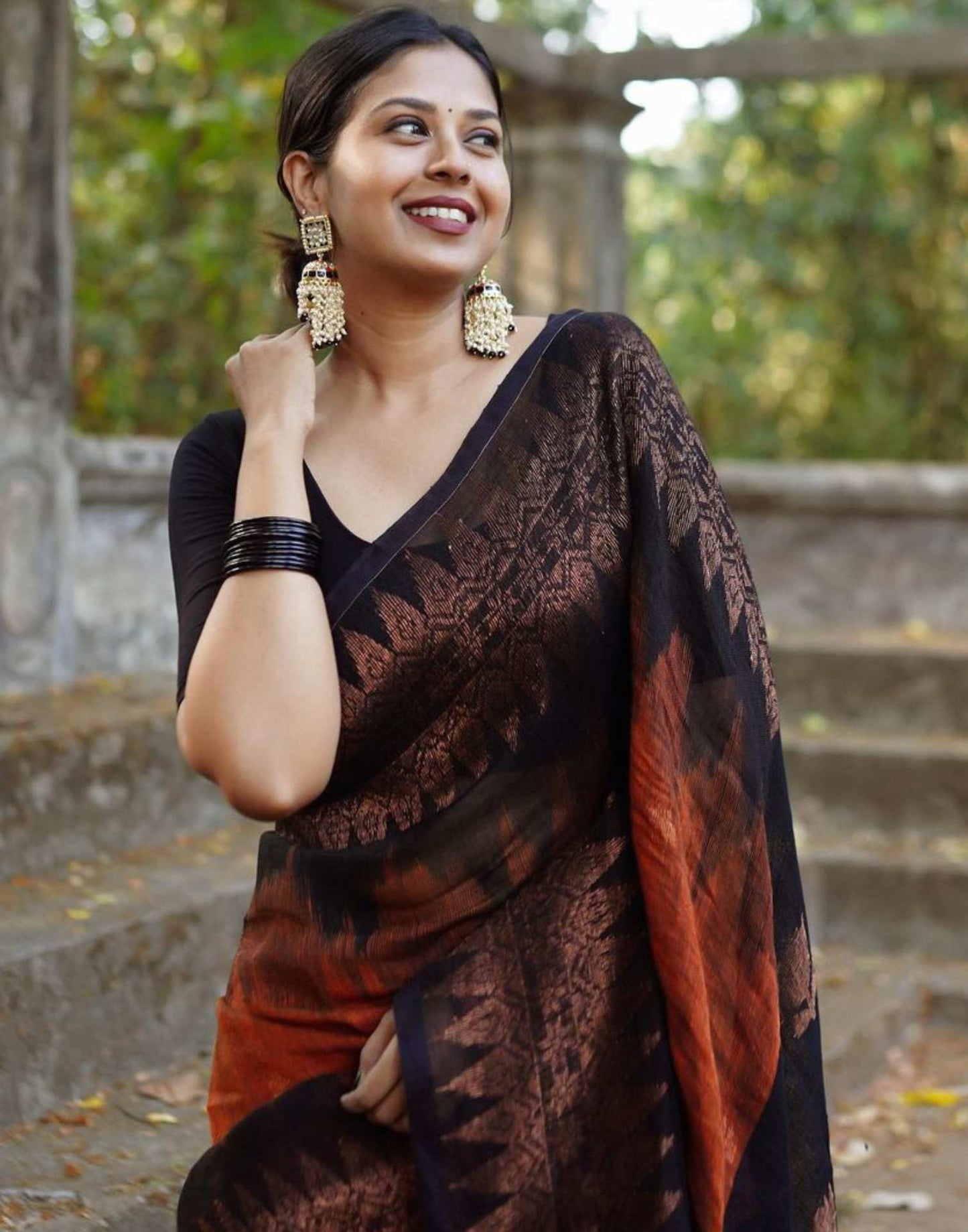 Rust Orange Cotton Weaving Saree