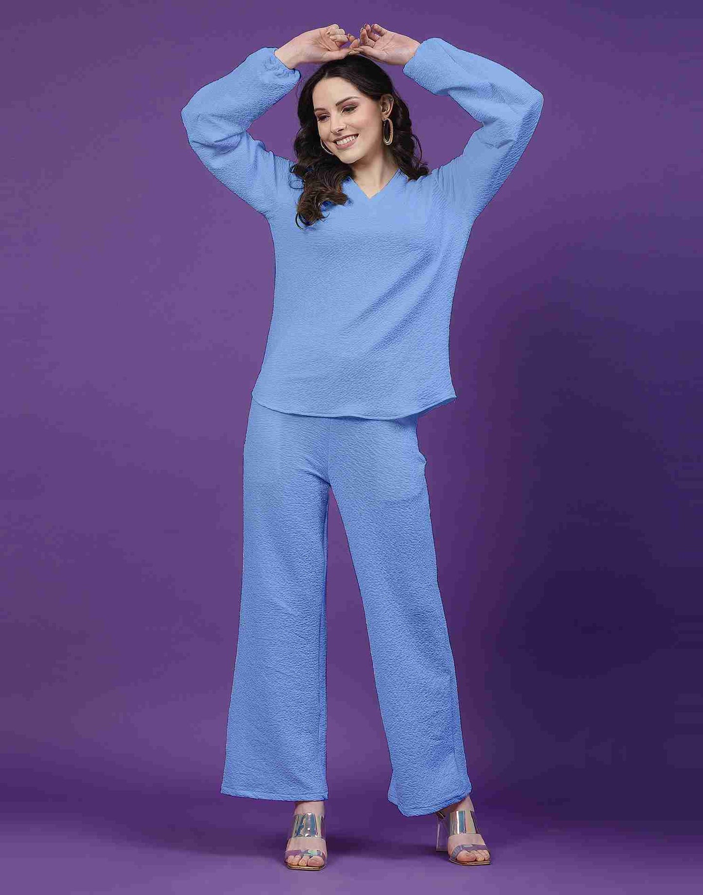 Blue Lycra Knitted Co-ord Set