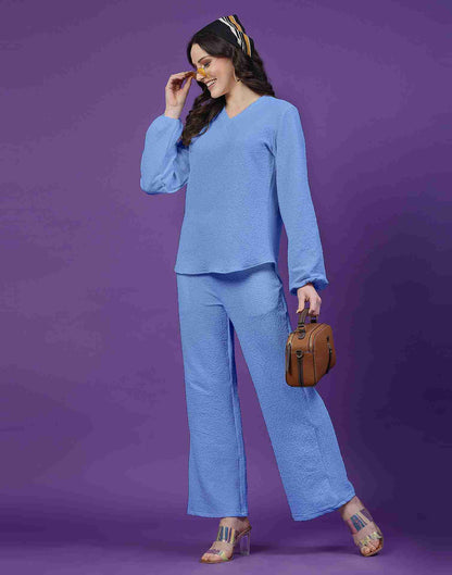 Blue Lycra Knitted Co-ord Set