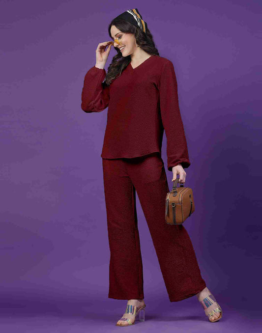 Maroon Lycra Knitted Co-ord Set